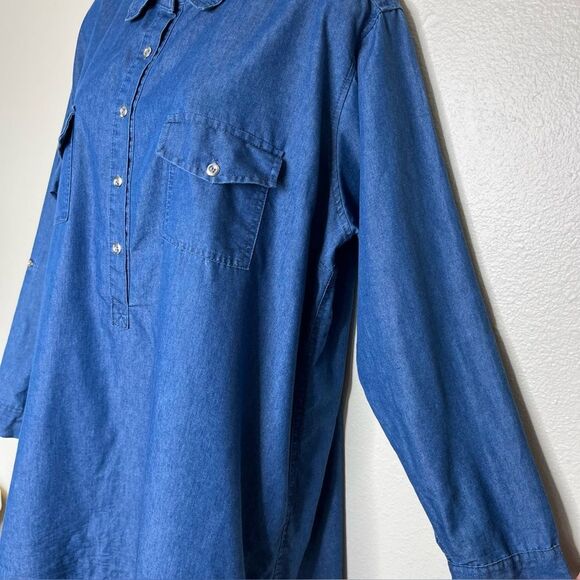 Audrey Lane Chambray Denim Popover Tunic Long Sleeve Roll Tab Cotton Women 2X - Picture 4 of 13